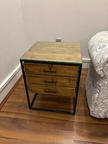 Solid wood and metal side table with drawers (industrial style)