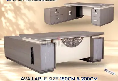 Executive L-shaped Office Desk with Storage — 180cm/200cm (Light Grey)