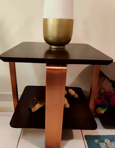 Wooden Side Table with Copper-Colored Metal Legs