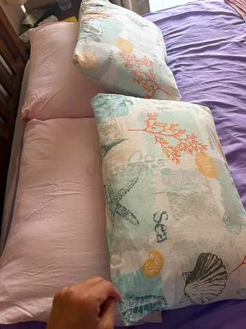 Set of 2 sea-themed pillowcases on clean pillows + 2 pillows + 2 bedsheet