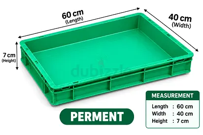 Stackable Plastic Storage Crate 60x40x7 cm - Durable Green