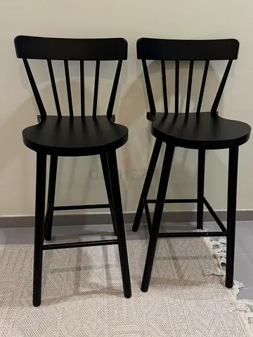 Set of 2 Black Wooden Bar Stools with Backrest
