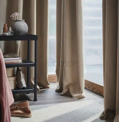 Beige Floor-Length Curtains - Light-Blocking Drapes (Pair) 145 x 300 cm
