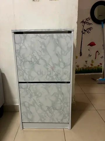 IKEA BISSA 2-tire shoe cabinet with White Marble Effect - Good Condition