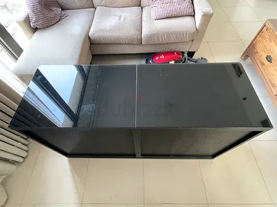 Black Glass Top Console Table / TV Stand - Good Condition