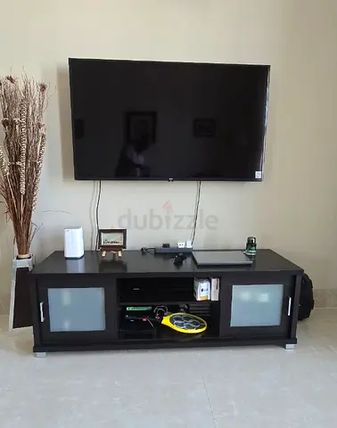 Dark Wood TV Entertainment Unit with Sliding Frosted Doors