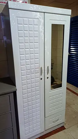 White 2-Door Wardrobe with Mirror - Good Condition