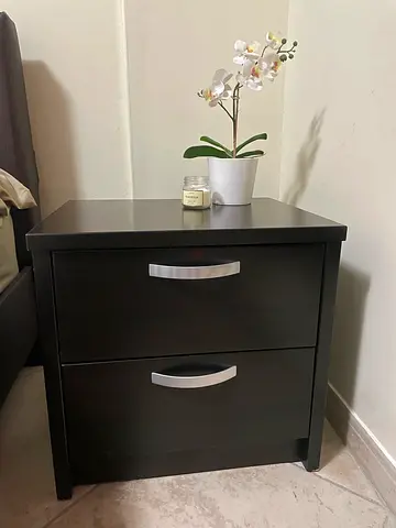 Dark Wood Nightstand / Bedside Table with Two Drawers