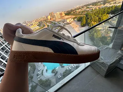 Puma Classic White & Navy Sneakers with Gum Sole - Size EU 43 | UK 9 | US 10