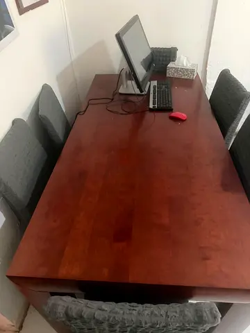 Solid Wood Dining Table with 6 Chairs - Good Condition, little marks on chair foam