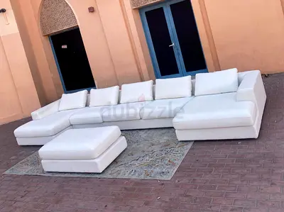 Hand Made Marina Home U Shape Sofa Beige with footstool