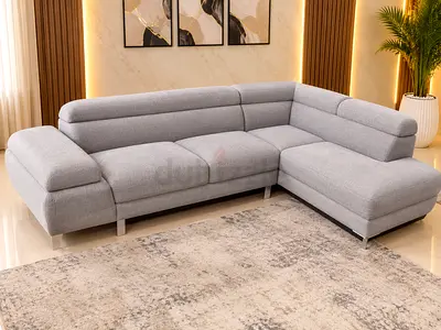 Light grey fabric L-shaped corner sofa — modern 4-seater