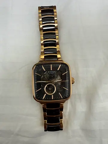 Titan Ceramic Fusion Skeleton Automatic Rich Black Dial Steel & Ceramic Strap Watch for Men_90175KD0