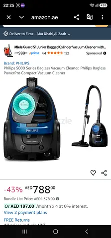Philips Bagless Cylinder Vacuum Cleaner - Compact, Used