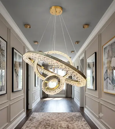 Modern Crystal LED Ring Chandelier - Gold Finish