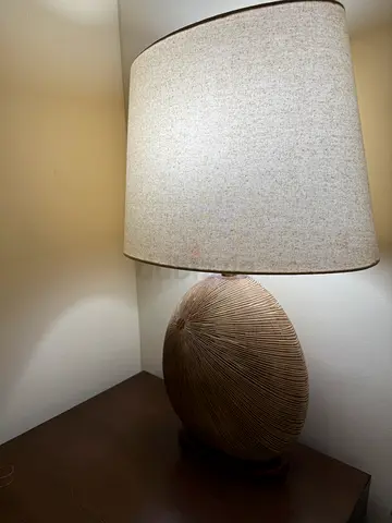 Pair of Elegant Table Lamps - Textured Base and Fabric Shades