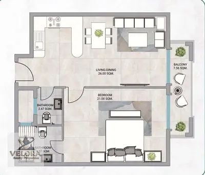 Own a one-bedroom apartment with a living room at Kentia Residence in Ajman—be the first to live in it. It offers a spacious area of ​​1,110 square f