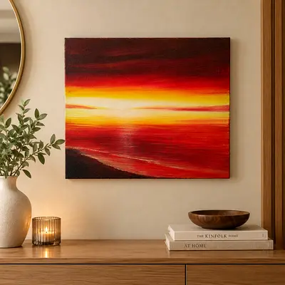 (EXCLUSIVE ART SALE, 80% OFF FOR AED 199 ONLY) Crimson Horizon Sunset Canvas