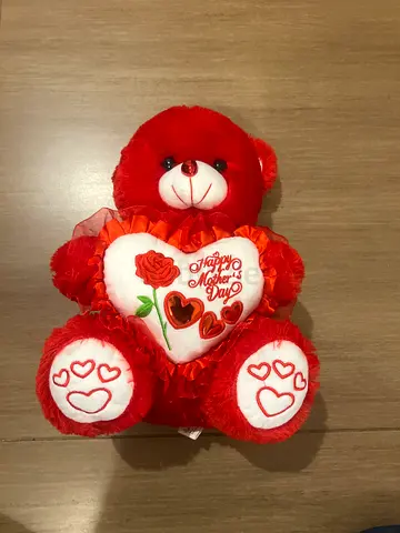 Red Valentine Teddy Bear Plush Toy holding Heart - Good Condition