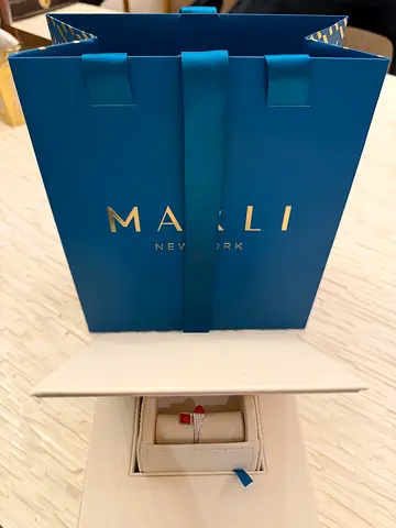 MARLI New York Luxury Diamond & Red Stone Ring | Full Original Packaging