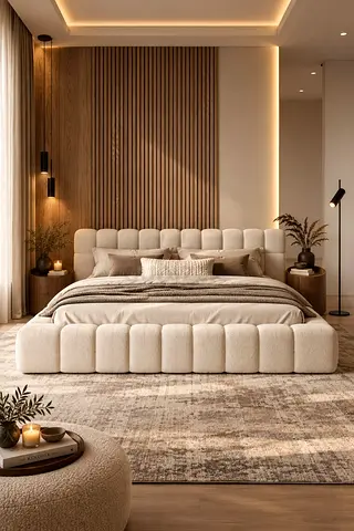 Modern upholstered bed with headboard