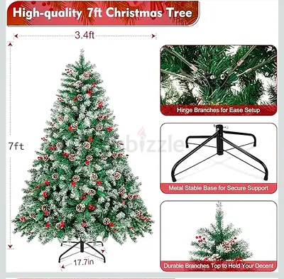 7.8 ft Artificial Christmas Tree with red Cherries, Pine Cones and snow