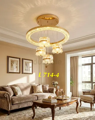 Modern Crystal Ring Chandelier - 4-Light Living Room Ceiling Lamp