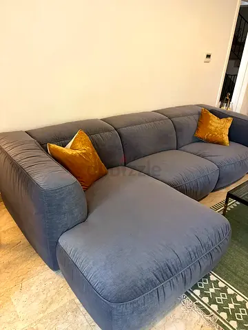Large Grey L-shaped Fabric Sofa with Chaise - Good Condition