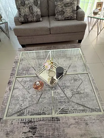 Glass Top Coffee Table with Silver Frame - Good Condition