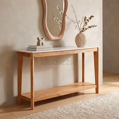 New Cavon Midtown Genuine Marble Top Console Table with Solid Wood Base