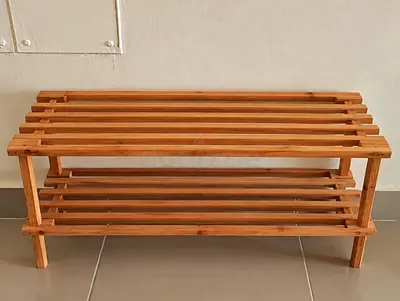 Set of 2 Home Storage Shelves — Wooden Shoe Rack + Corner Plastic Shelf