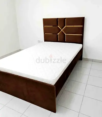 Single bed frame with headboard and mattress - brown suede look
