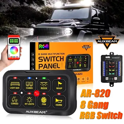 AUXBEAM AR-820 RGB 8 Gang Switch Panel w/bluetooth Control APP For Car Marine