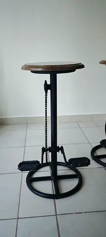 Adjustable Industrial Bar Stool with Wooden Seat (Set of 2)