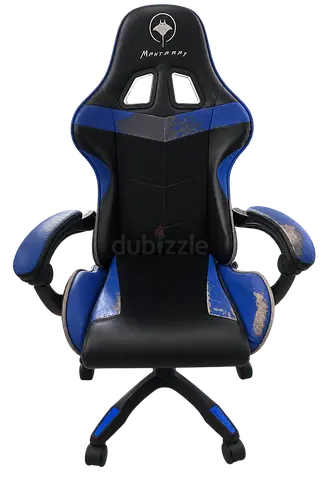 Used blue and black gaming/office chair — adjustable, worn but functional