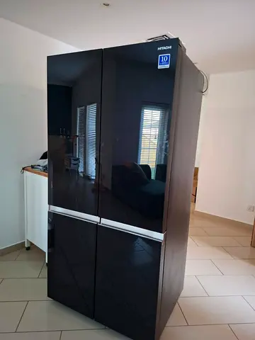 Hitachi 4-door Refrigerator — Black Glass Finish, Excellent Condition