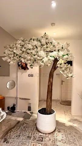 Large Artificial Blossom Tree in Planter — White Flowers, Indoor Decor