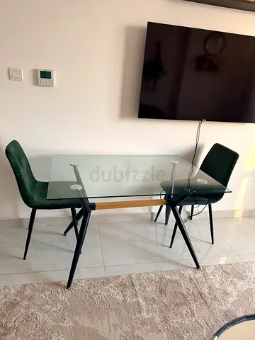 Glass Top Dining Table with Bench and 2 Chairs - Modern Design