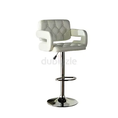 Adjustable White Faux Leather Bar Stool with Backrest and Footrest