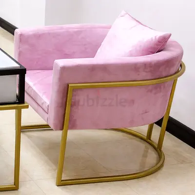 Pink Velvet Accent Armchair with Gold Frame