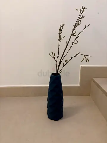 Tall Blue Decorative Vase with Artificial Plant - Good Condition.
