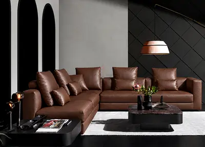 Brown leather 3x1x6 corner sofa // Vibieffe 845_Evo