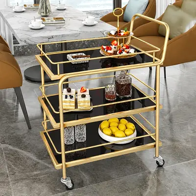 Stroll Serving Trolley 3-Tier Large Rolling Table Trolley Brand New Homes R Us