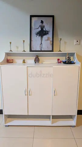 White 3-Door Storage Cabinet / Sideboard — Good Condition