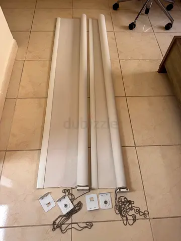 White Roller Fabric Blinds with Chains - Set of 2