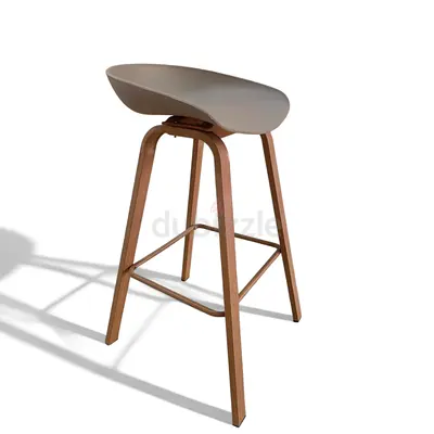 Modern Wooden Finish Metal Frame Bar Stool with Curved Seat