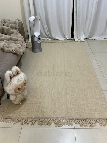 Beige Neutral Woven Area Rug with Fringe — 2.3 x 1.6m (approx)