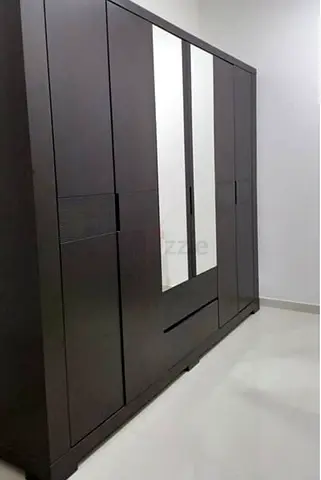 Dark Wood 5-Door Wardrobe with Mirror - Good Condition