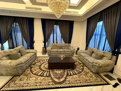 Gray and white 7 seater sofa set. Very comfortable. Good condition