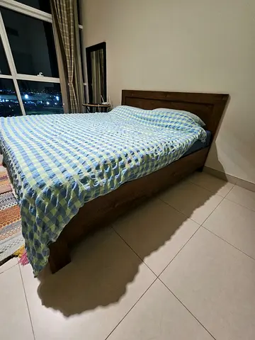 Solid Wood Queen Bed Frame with Storage - Good Condition